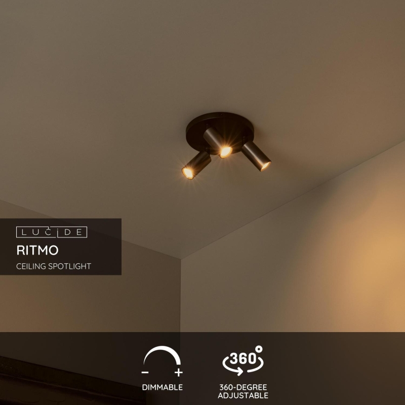Lucide RITMO - Ceiling spotlight - Ø 18 cm - 3xGU10 (MR11) - Coffee